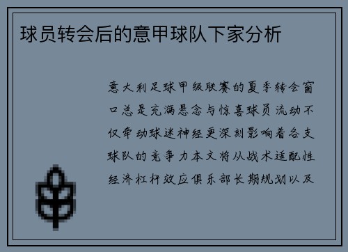 球员转会后的意甲球队下家分析